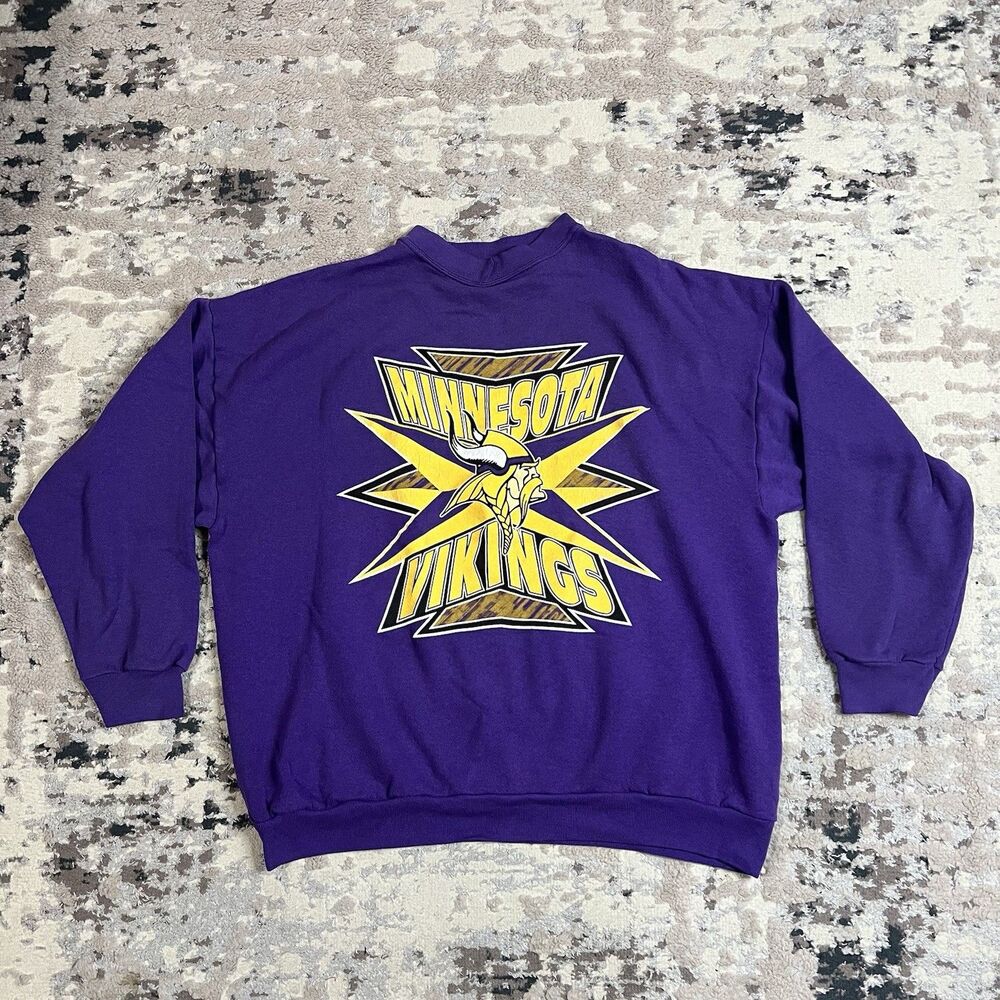 Vintage 90s Logo 7 Minnesota Vikings Purple Crewneck Sweatshirt Sz XL USA Made